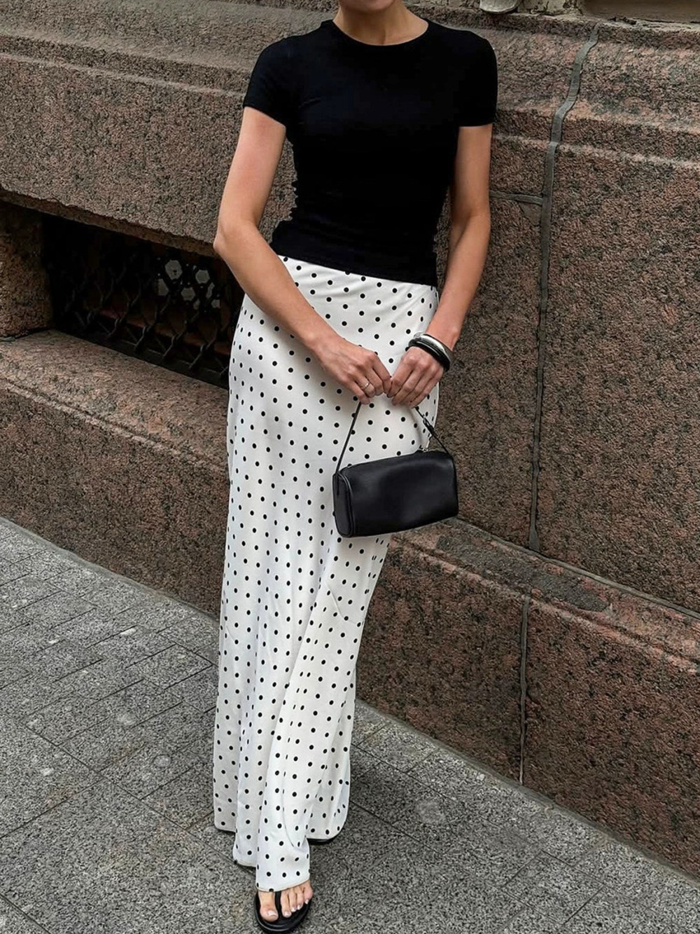 ZARA White Polka Dot Straight Skirt Fall Winter Chic Office Wear